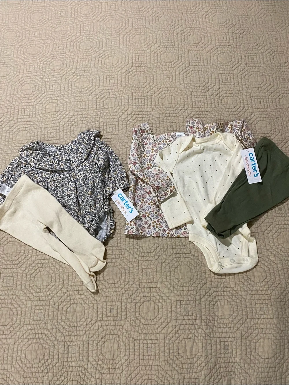 Carter's Floral & Neutral Baby Outfit Set - Cream, Olive, Navy
